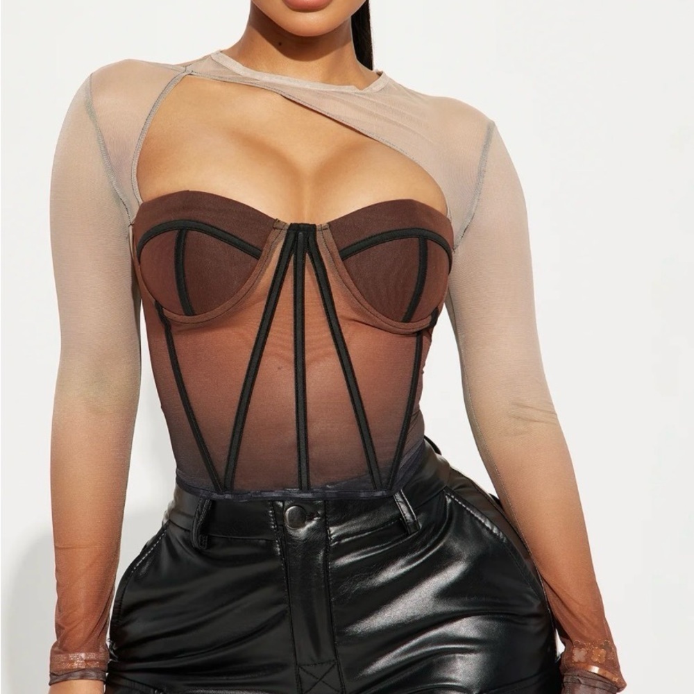 Fashion Nova Sheer Brown and Black Bodysuit